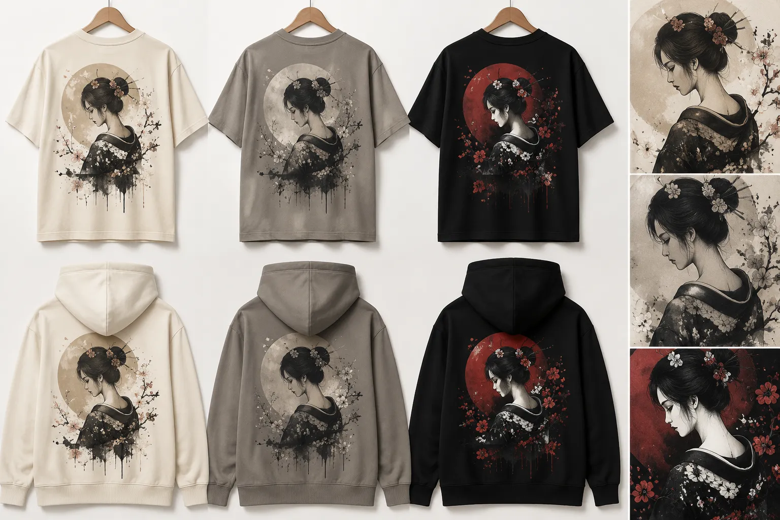 Apparel colorway variations prepared for comparison