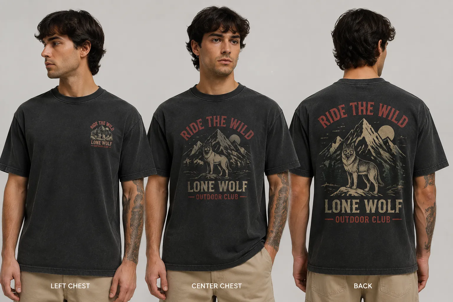 Front and back graphic placement comparison on apparel