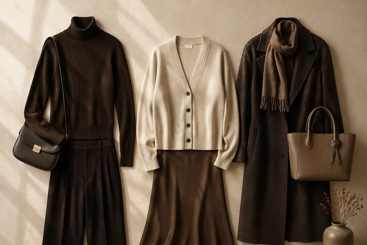 Apparel collection view showing a lead garment beside quieter supporting garments