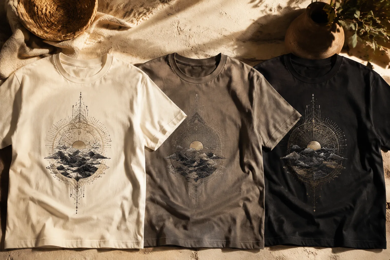 Garment tone and colorway comparison showing how the same graphic changes across shirt colors