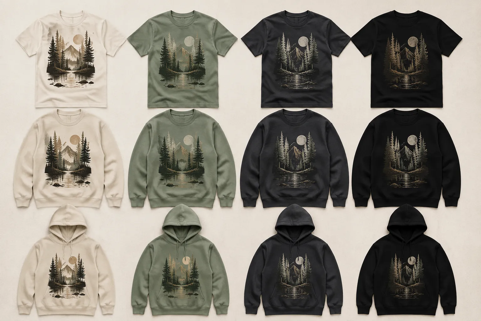 Garment tone and colorway comparison for a graphic collection