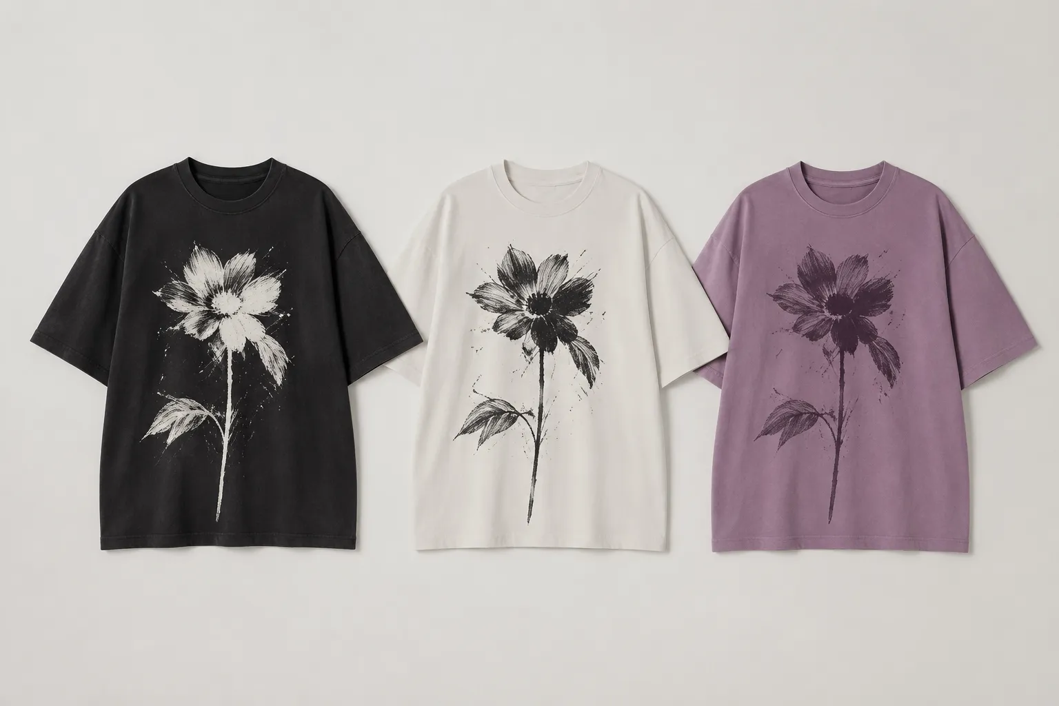 Simulated apparel capsule comparison with one hero garment and two supporting treatments